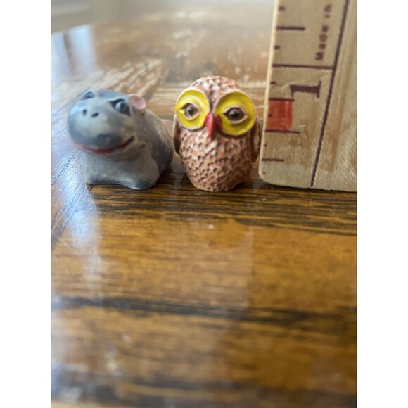 Vintage Ceramic Miniature Hippo & Owl Figurines - Picture 7 of 7